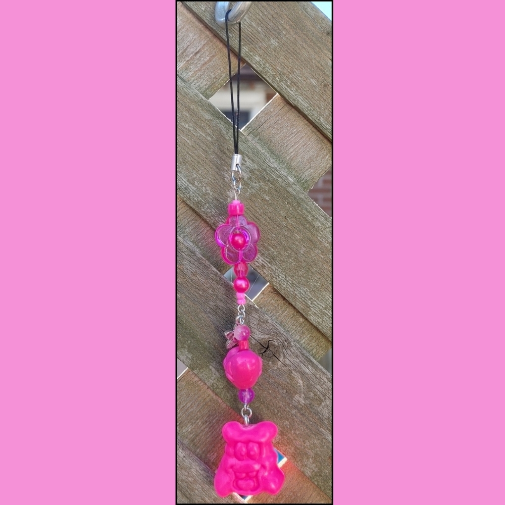 Pink Beaded Crazy Bones Charm